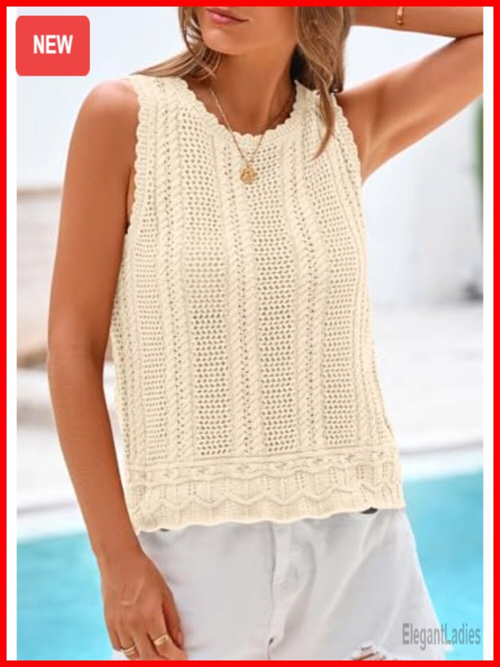 KIRUNDO Crochet Tank Top Womens Sleeveless Sweater Vest Summer Beach Coverup - Picture 2 of 6